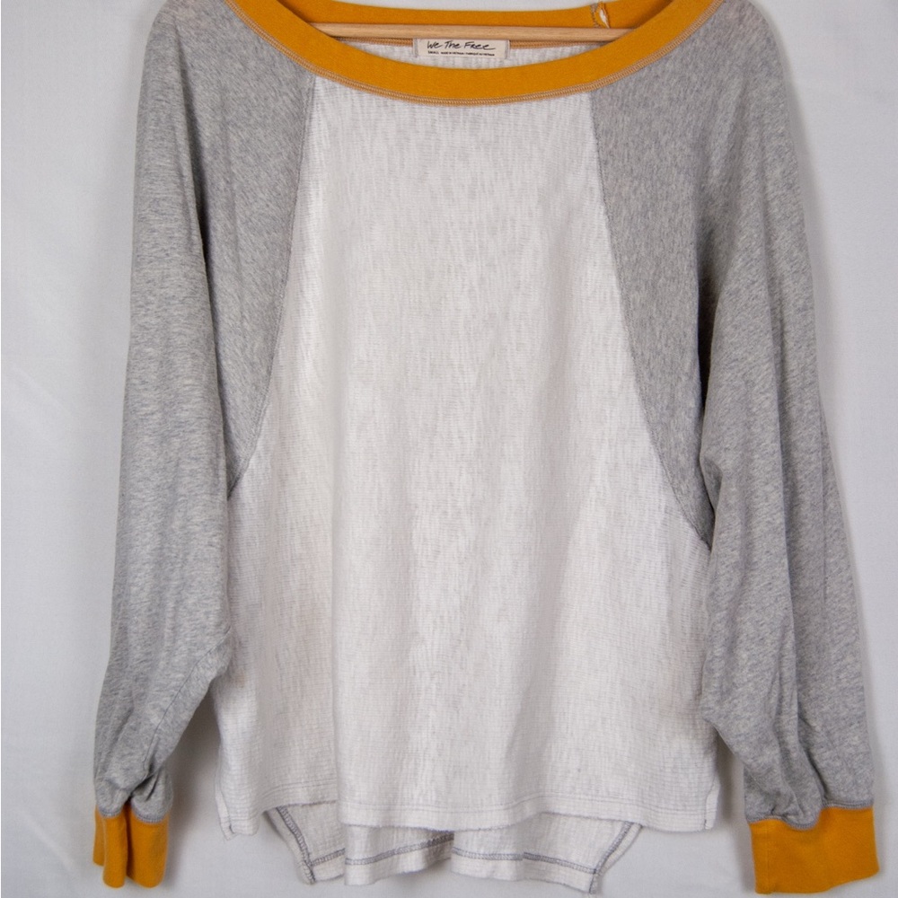 We The Free Heathered Gray Top with Mustard Trim